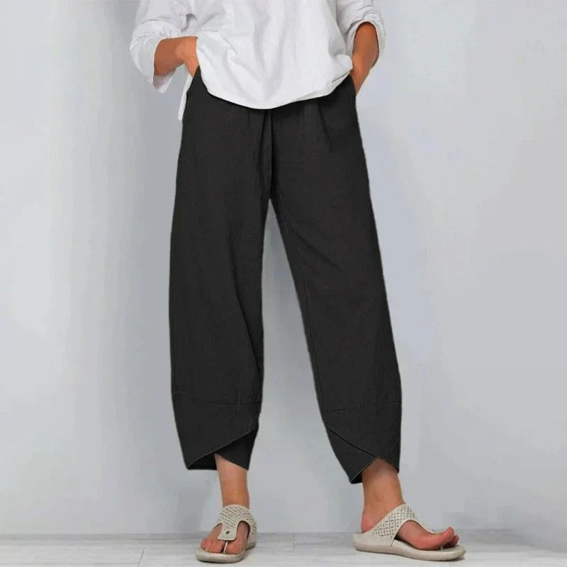 Women's Pant Cotton Cropped Tapered Elastic Waistband