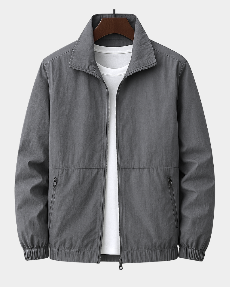Men's Lightweight Stand Collar Zip Jacket with Pockets
