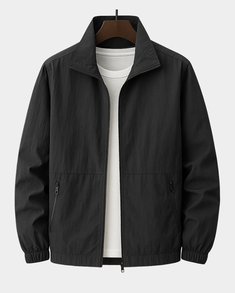 Men's Lightweight Stand Collar Zip Jacket with Pockets