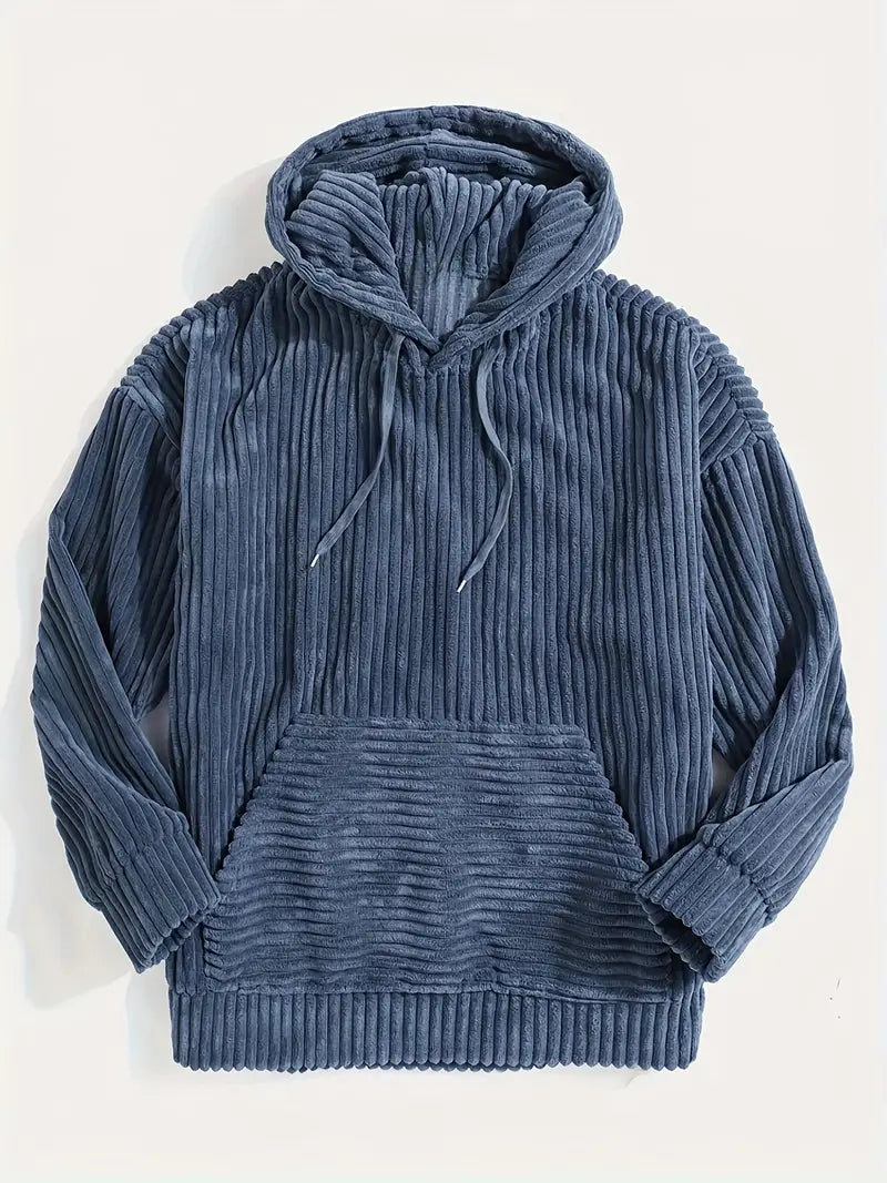 Women's Corduroy-Look Hoodie, Ribbed Texture Relaxed Fit Pullover