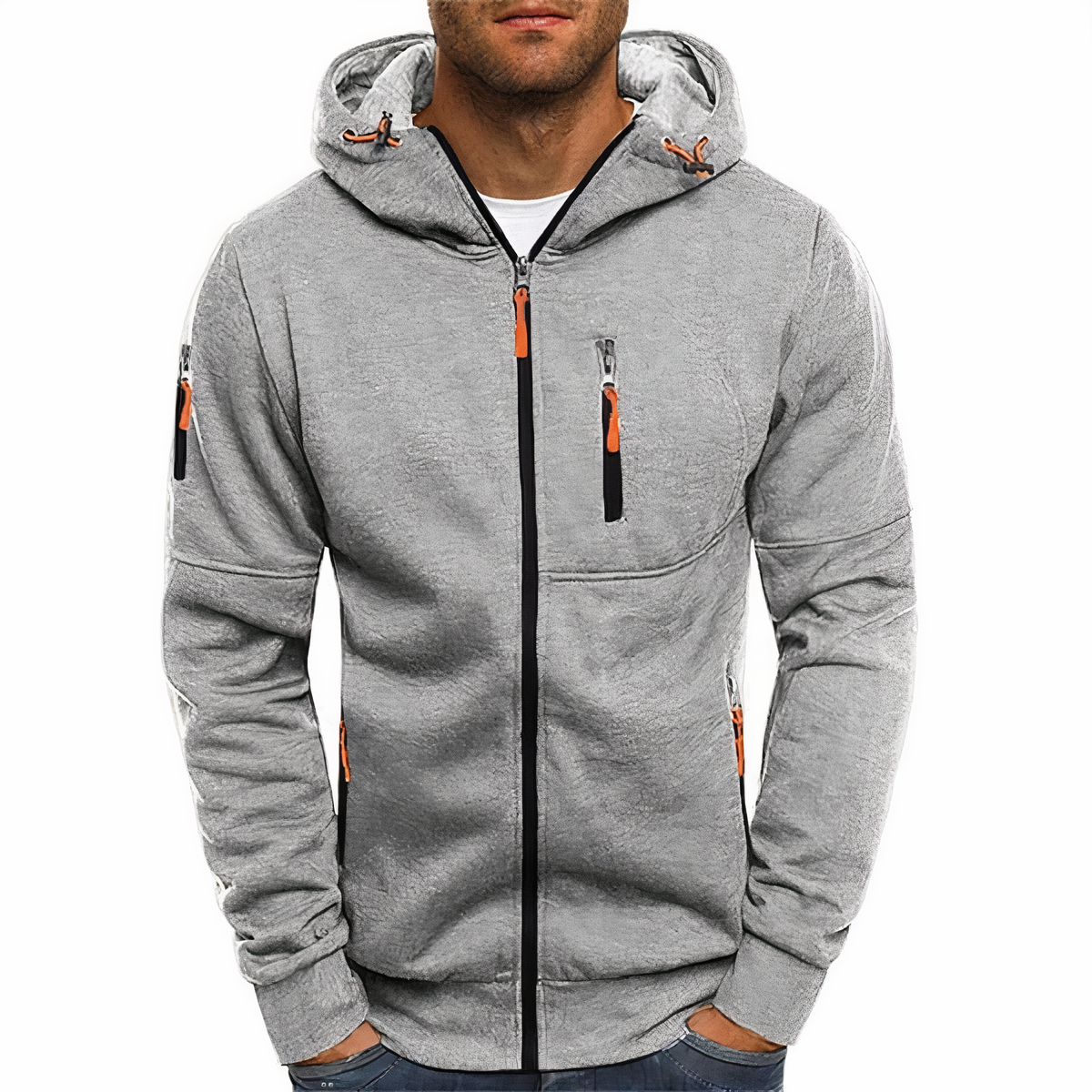 Men's Zip Up Hoodie with Drawstring Hood and Zip Pockets