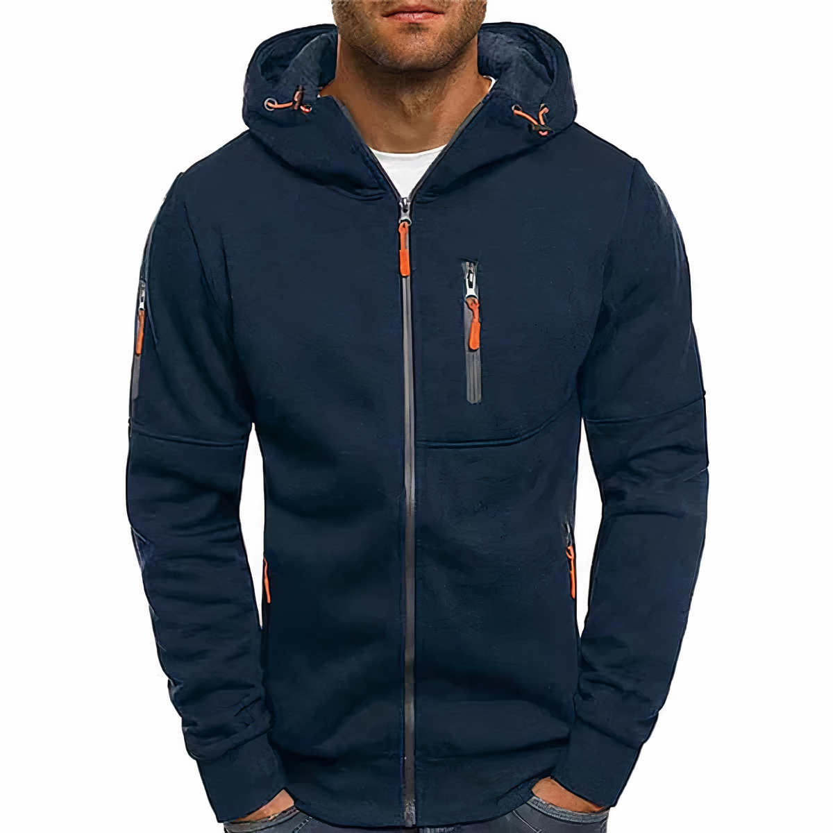 Men's Zip Up Hoodie with Drawstring Hood and Zip Pockets