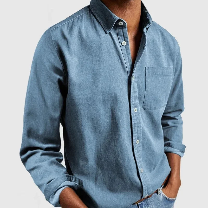Men's Long Sleeve Casual Shirt, Relaxed Fit Button-Down with Chest Pocket