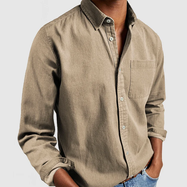 Men's Long Sleeve Casual Shirt, Relaxed Fit Button-Down with Chest Pocket