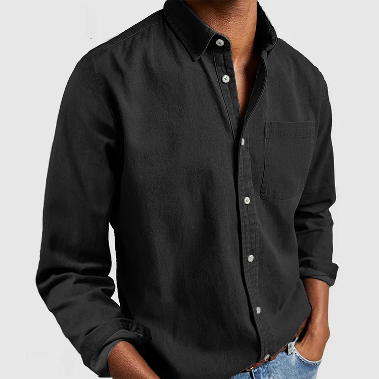 Men's Long Sleeve Casual Shirt, Relaxed Fit Button-Down with Chest Pocket
