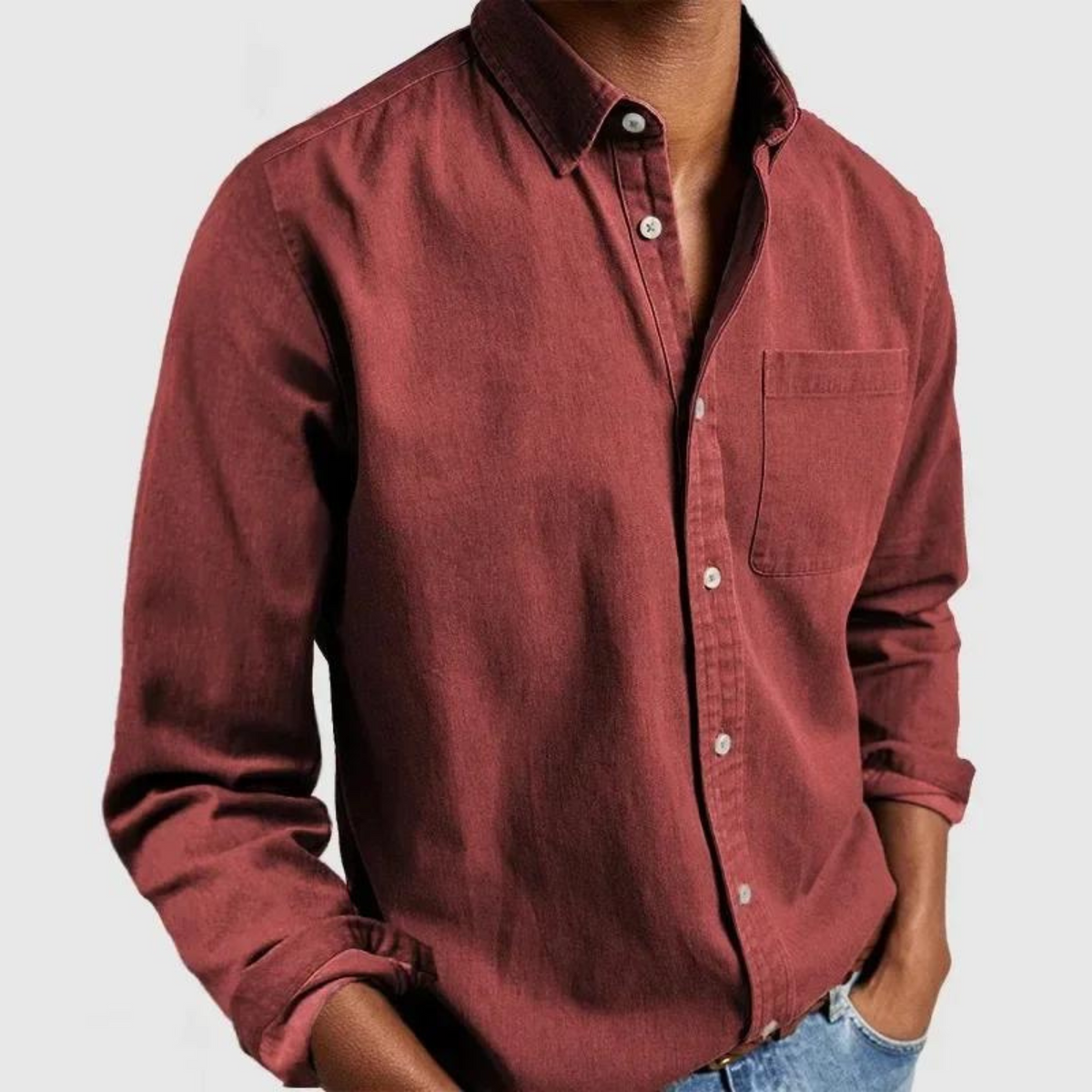 Men's Long Sleeve Casual Shirt, Relaxed Fit Button-Down with Chest Pocket