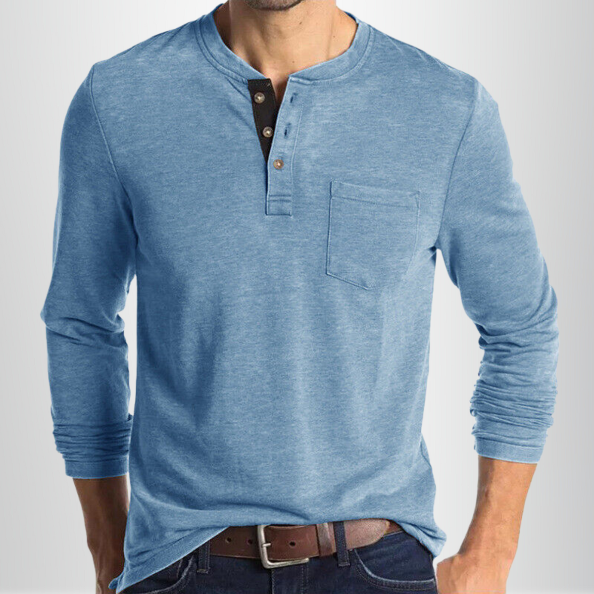 Men's Long Sleeve Henley Shirt with Chest Pocket