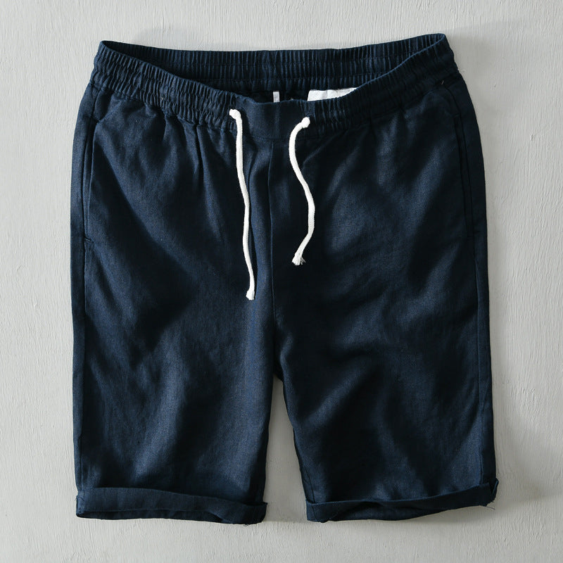 Men's Linen Shorts Elasticated Drawstring Waist Rolled Cuff Casual
