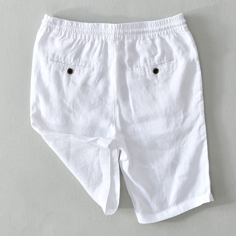 Men's Linen Shorts Elasticated Drawstring Waist Rolled Cuff Casual