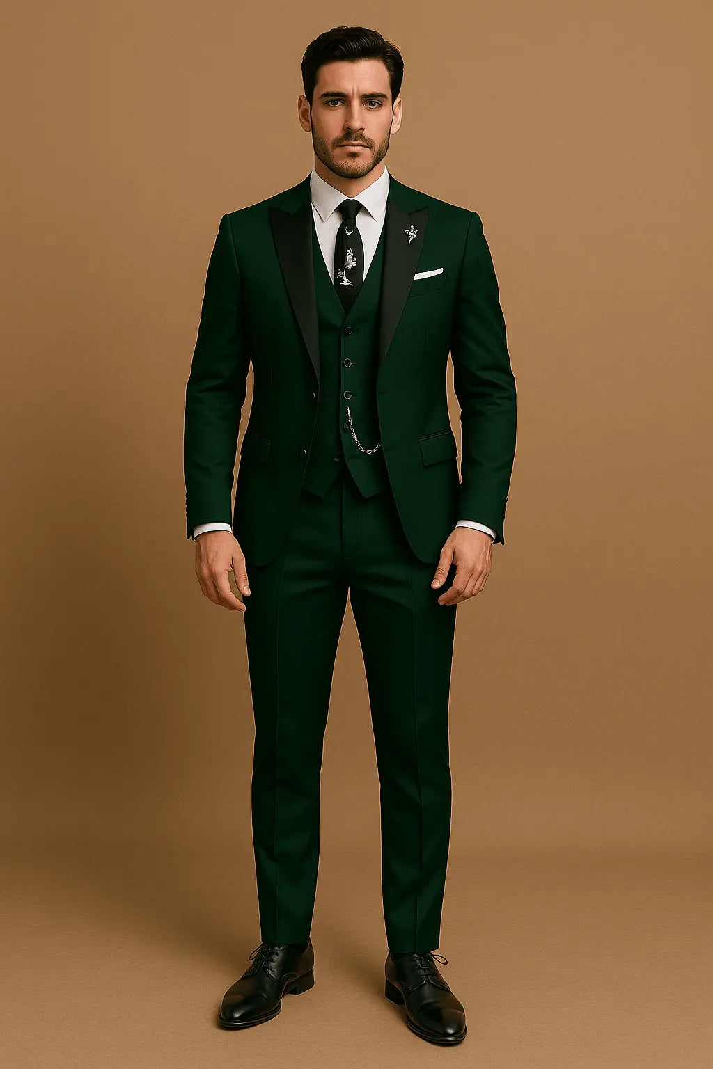 Men's Three Piece Suit Woven Fabric Peak Lapel Slim Fit Evening