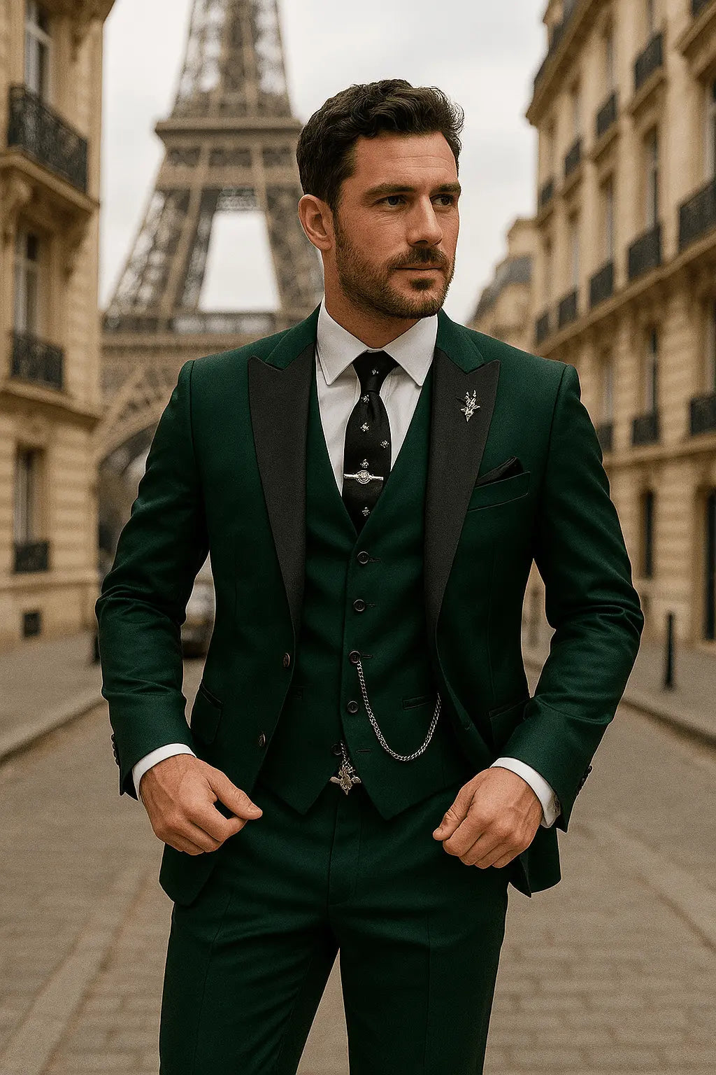 Men's Three Piece Suit Woven Fabric Peak Lapel Slim Fit Evening
