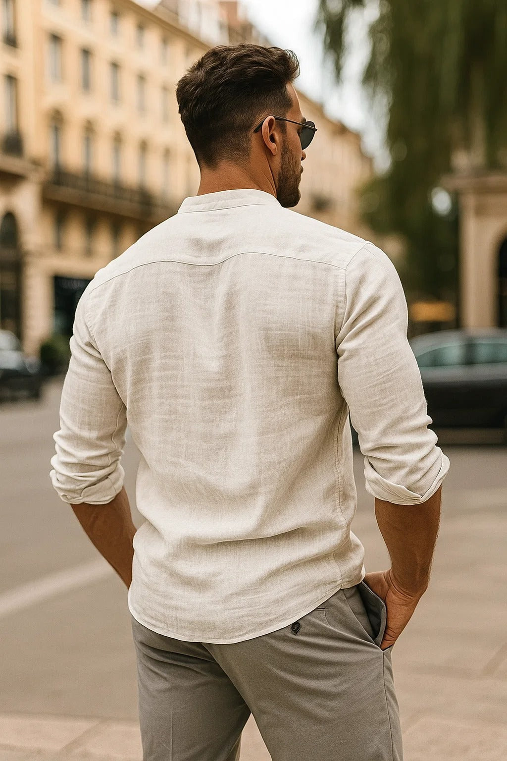 Three Quarter Sleeve Casual Shirt Men Linen Blend Relaxed Fit Holiday