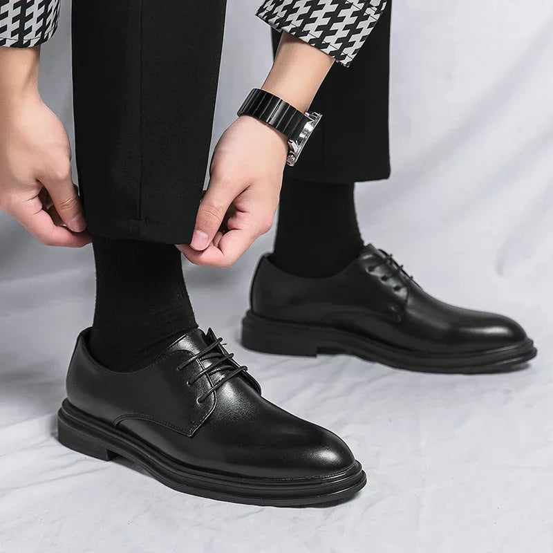 Patent Derby Dress Shoes Men Faux Leather High Gloss Lace Up Formal