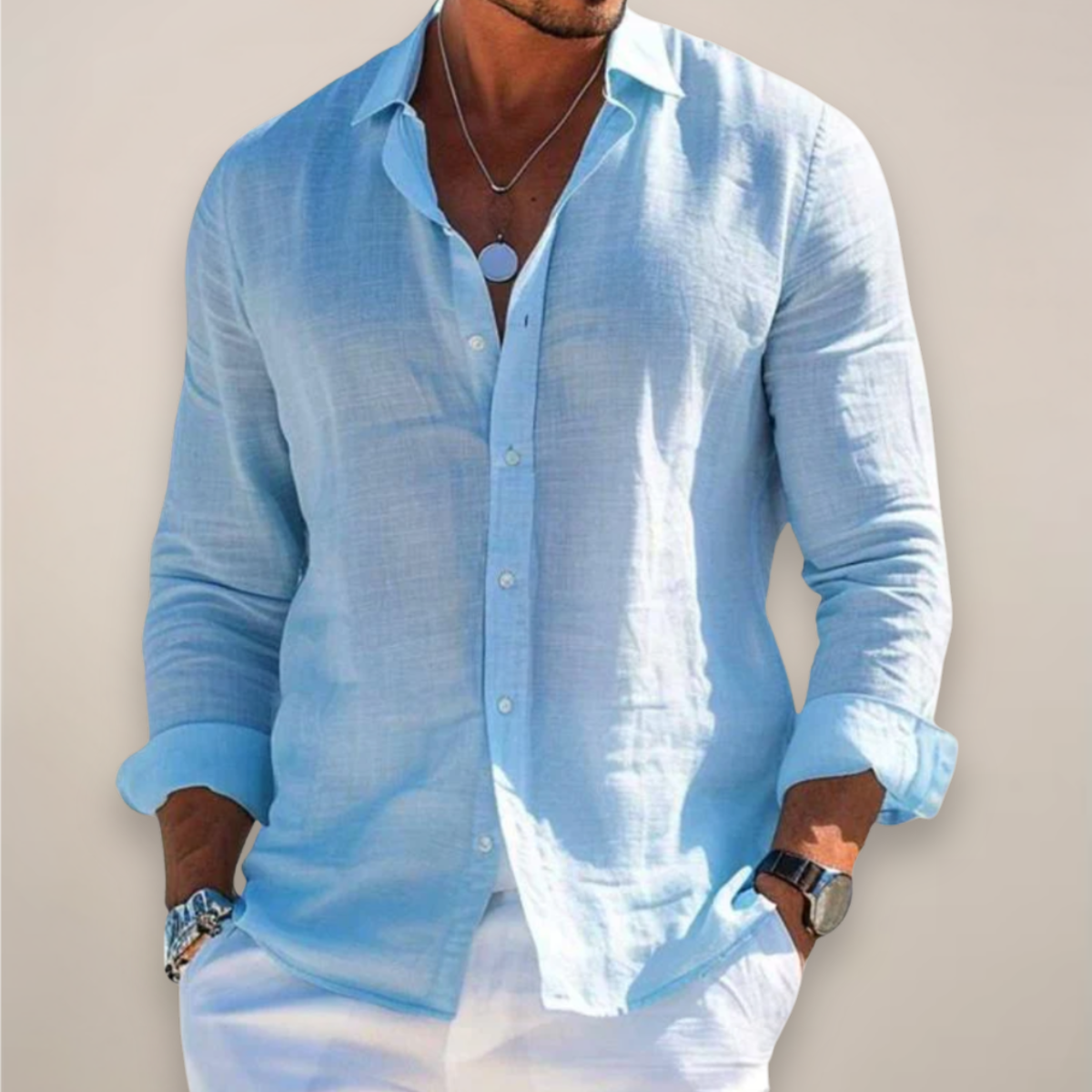 Long Sleeve Linen Blend Shirt Men Classic Collar Button Front Relaxed Fit