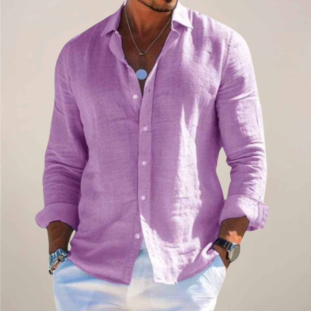 Long Sleeve Linen Blend Shirt Men Classic Collar Button Front Relaxed Fit