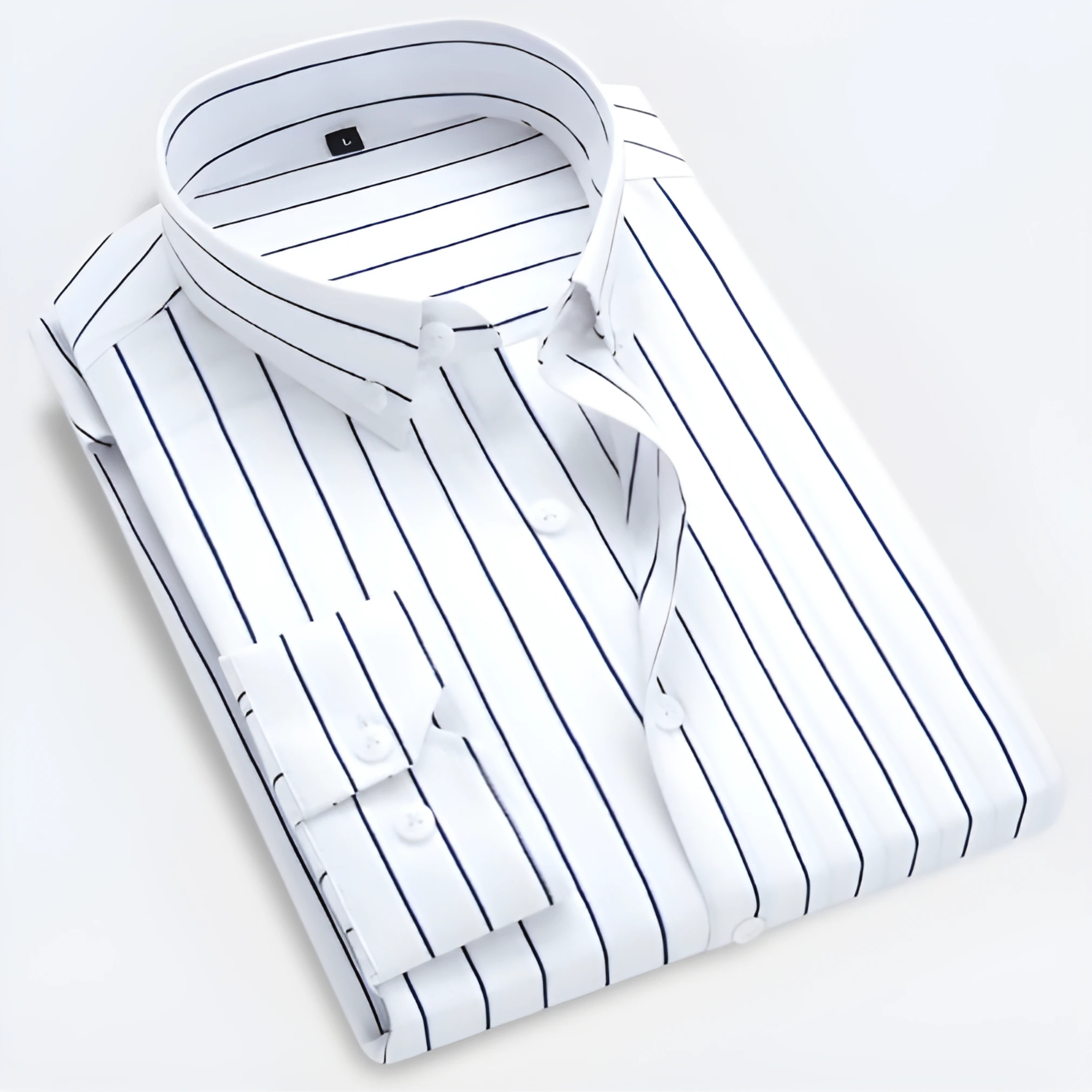 Striped Long Sleeve Shirt Men Woven Fabric Vertical Stripe Button Up Tailored Fit
