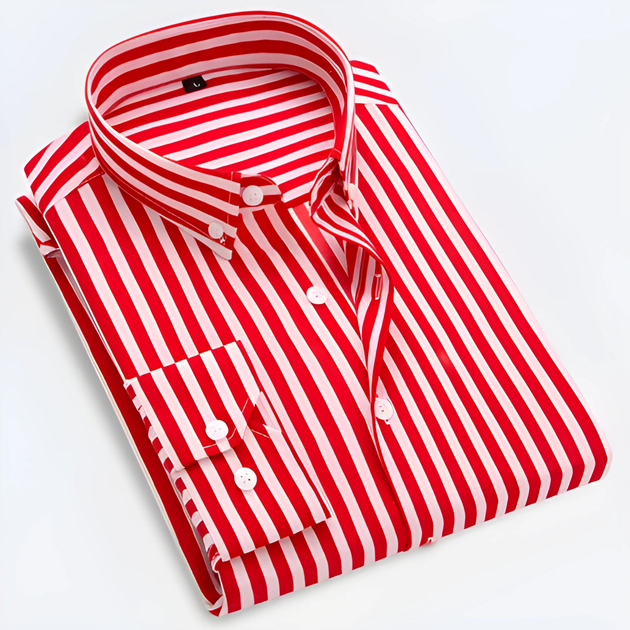 Striped Long Sleeve Shirt Men Woven Fabric Vertical Stripe Button Up Tailored Fit