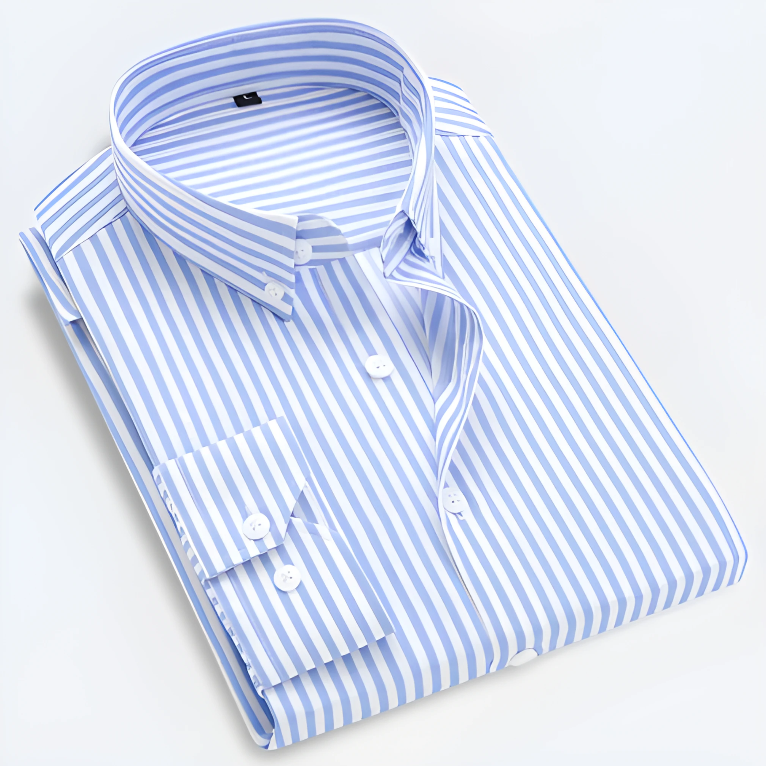 Striped Long Sleeve Shirt Men Woven Fabric Vertical Stripe Button Up Tailored Fit