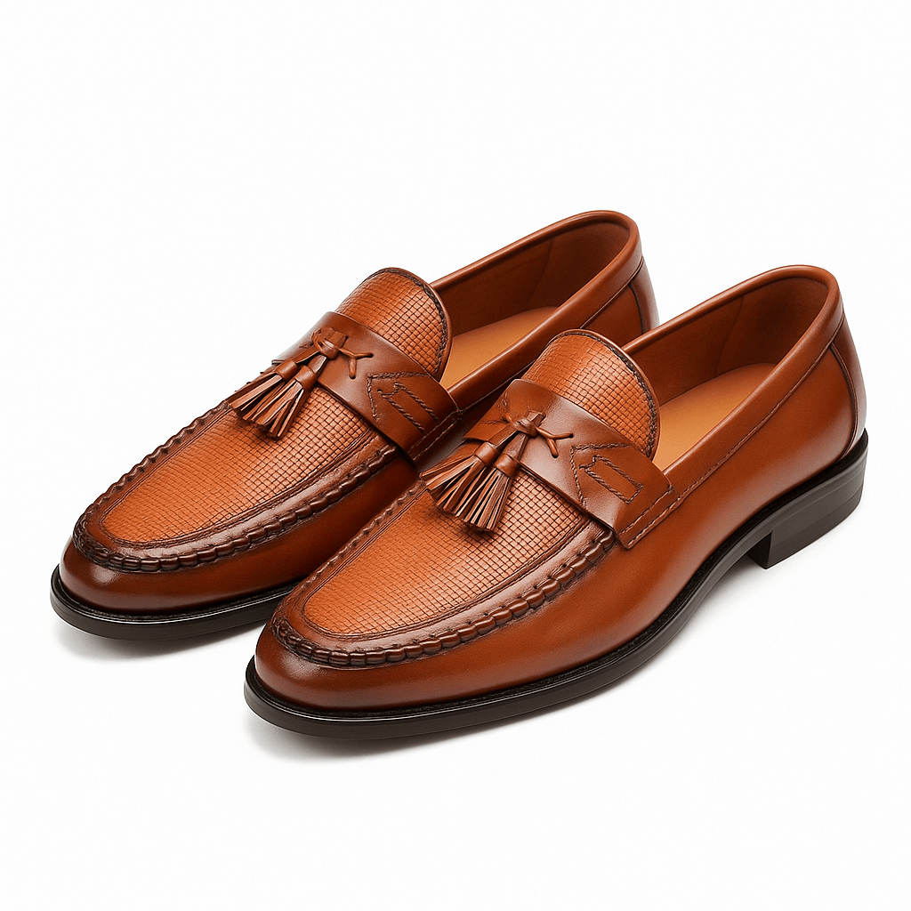 Tassel Loafers Men Woven Leather Slip On Smart Casual Formal