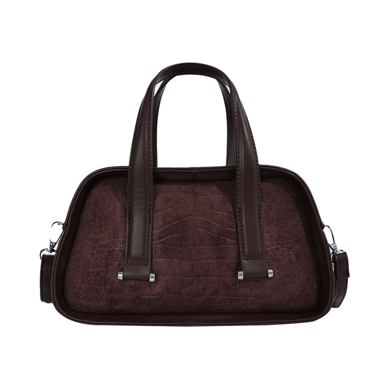 Women's Suede Bowling Bag, Structured Top Handle Crossbody Shoulder Bag