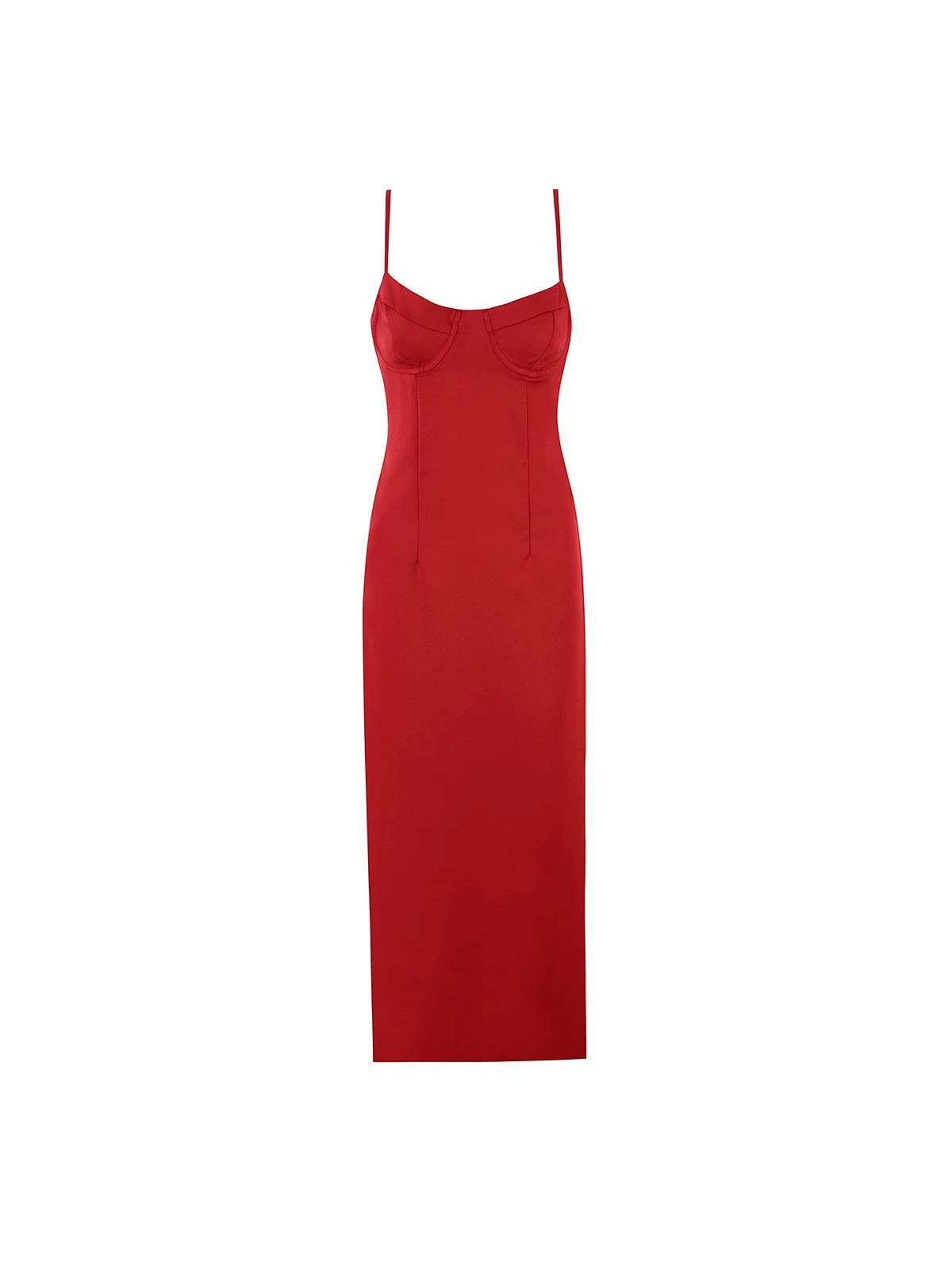Women's Satin Slip Dress, Bodycon Midi with Adjustable Straps and Side Slit