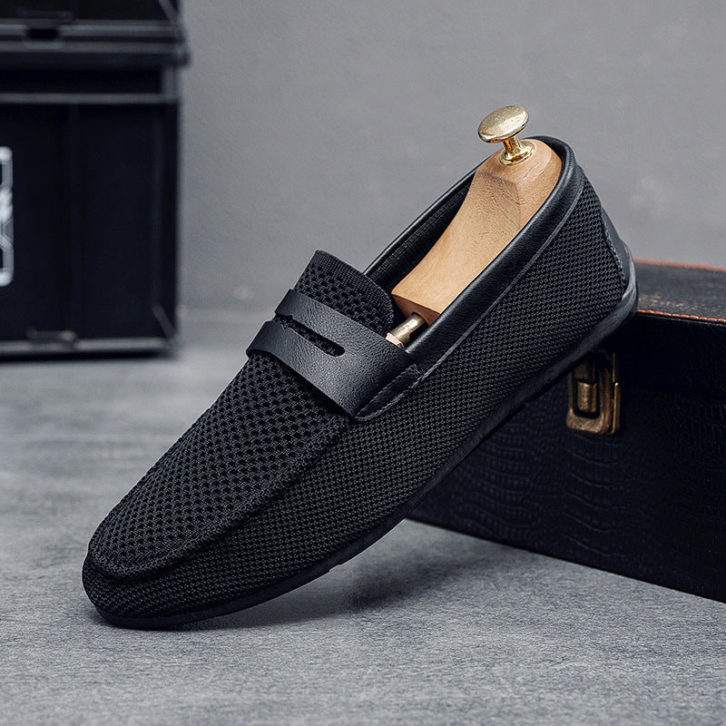 Mesh Loafers Men Breathable Mesh Upper Leather Strap Slip On Casual Summer