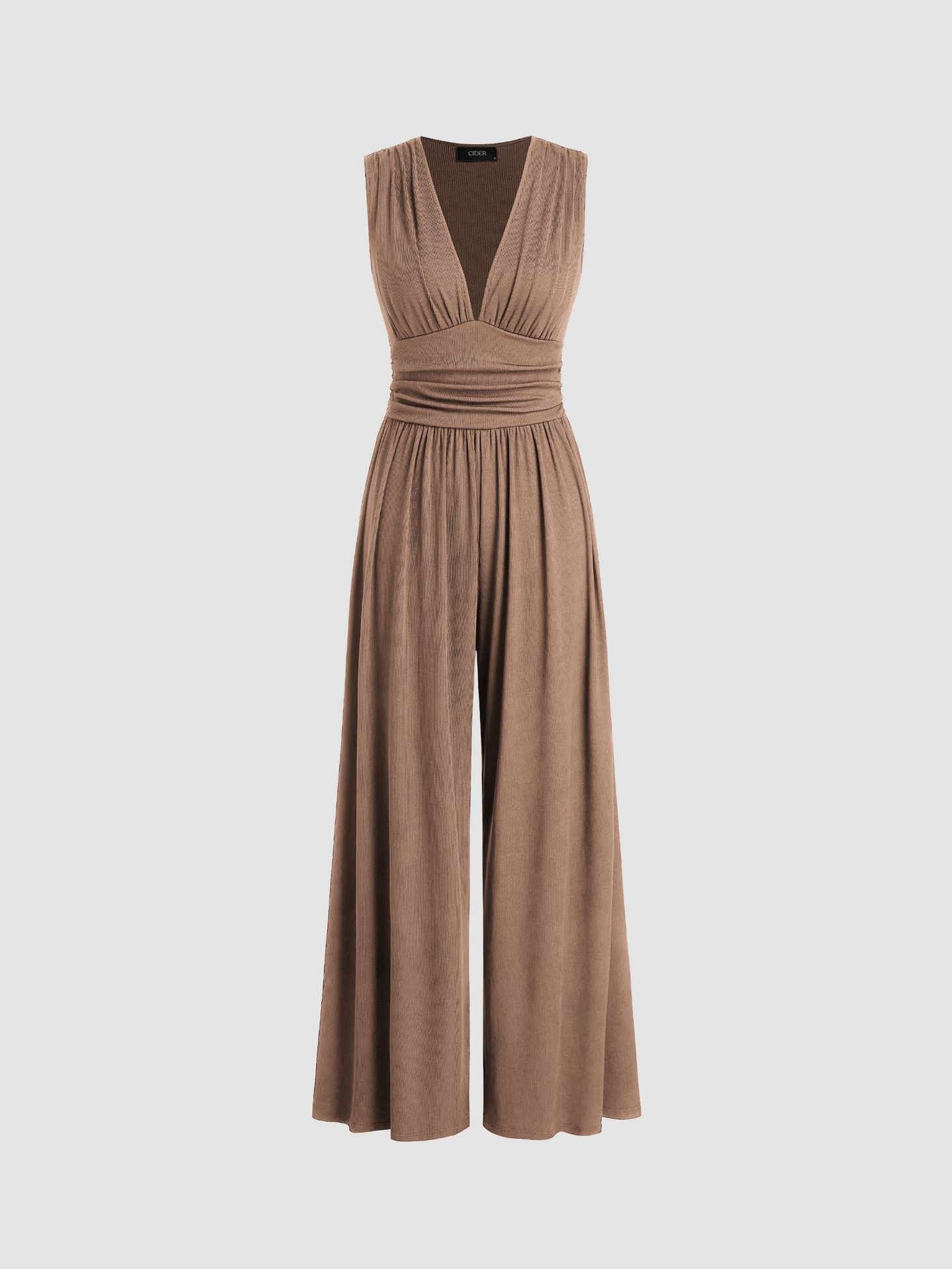 Sleeveless Wide Leg Jumpsuit Women Ribbed Fabric Chic Relaxed Fit