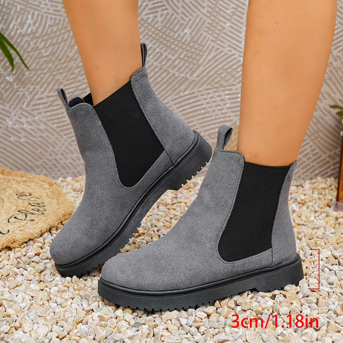 Women's Chunky Sole Chelsea Boots, Pull-On Platform Ankle Boots with Elastic Gusset