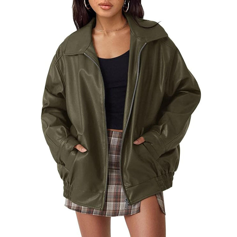 Aveline / Women’s Oversized Bomber Jacket with Zipper Front