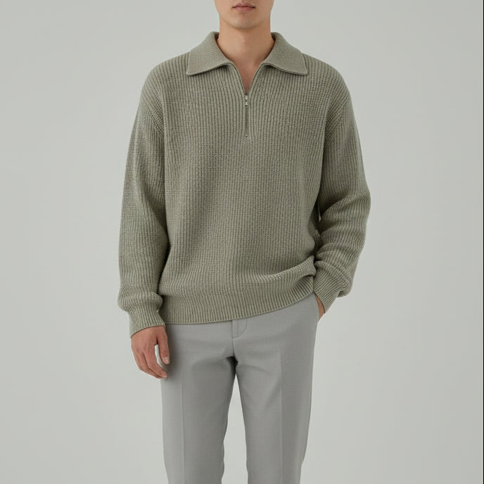 Ămile / Menâs Quarter-Zip Ribbed Sweater