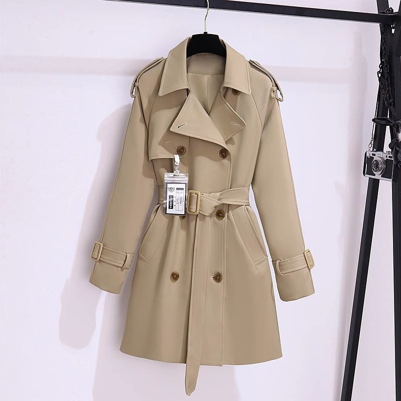 Women's Trench Coat Belted Mid Length Notch Collar