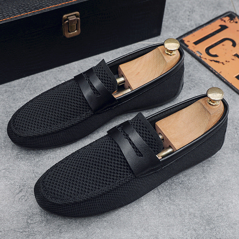 Mesh Loafers Men Breathable Mesh Upper Leather Strap Slip On Casual Summer