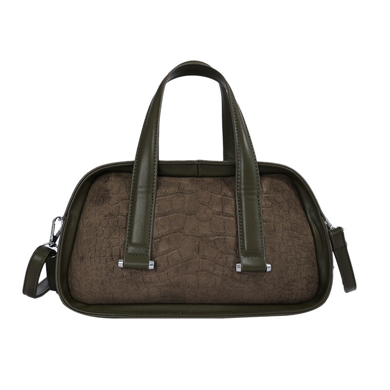 Women's Suede Bowling Bag, Structured Top Handle Crossbody Shoulder Bag