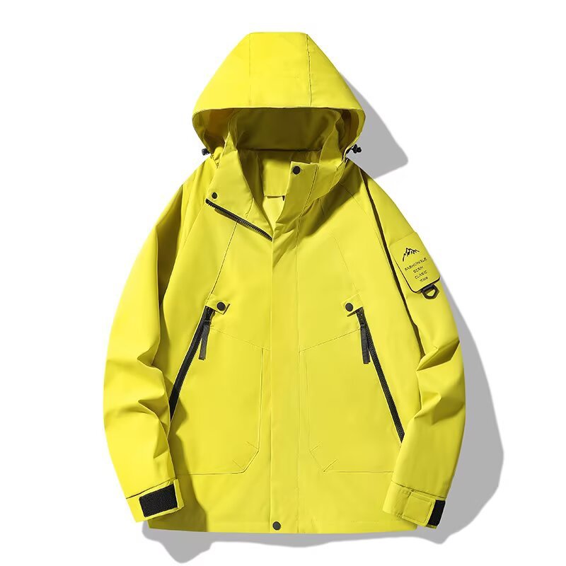 Men's Colour Block Hooded Jacket, Multi-Pocket Zip Up Outdoor Coat