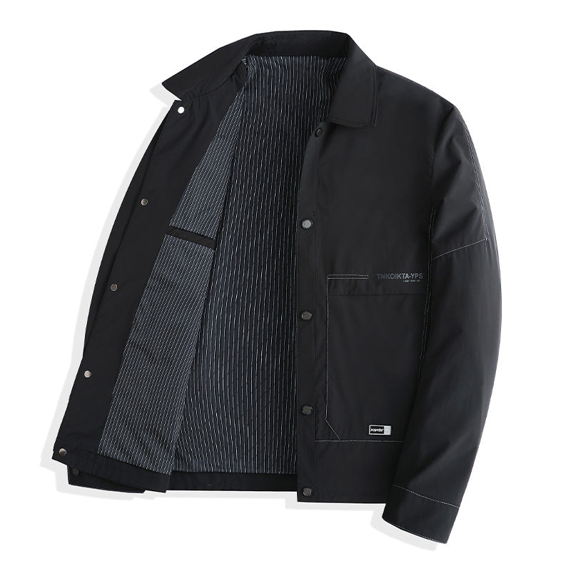 Men's Chore Jacket, Cotton Workwear Coat with Turn-Down Collar and Patch Pockets