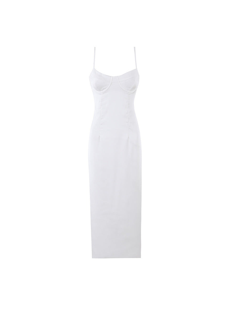 Women's Satin Slip Dress, Bodycon Midi with Adjustable Straps and Side Slit