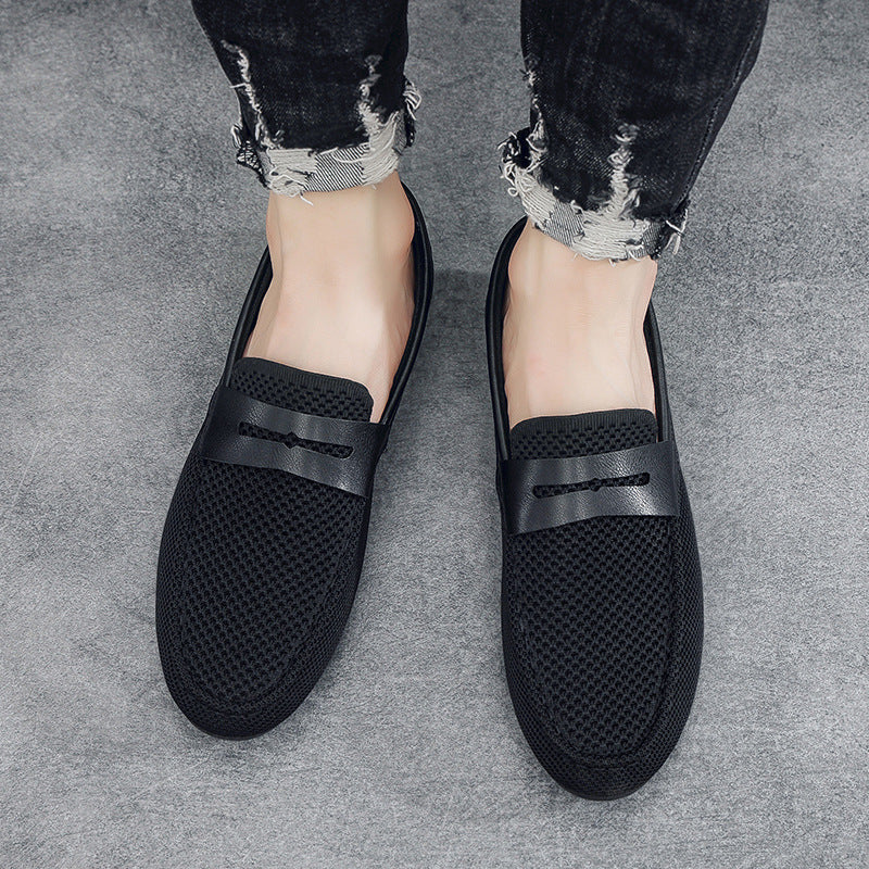 Mesh Loafers Men Breathable Mesh Upper Leather Strap Slip On Casual Summer