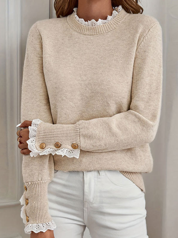 Elara / Lace-Trim Knit Sweater