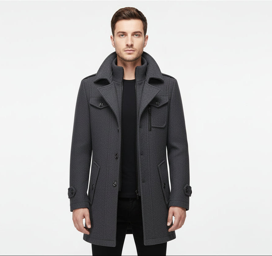 Rivault / Double-Collar Wool Coat Tailored Business Outerwear for Autumn & Winter