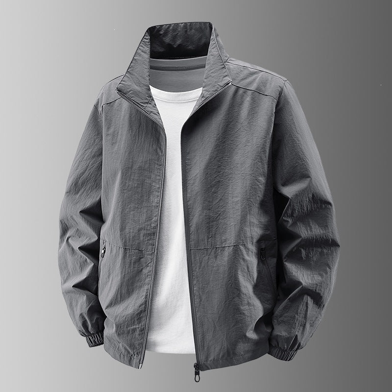 Men's Casual Bomber Jacket, Stand Collar Lightweight Zip Up Coat with Pockets