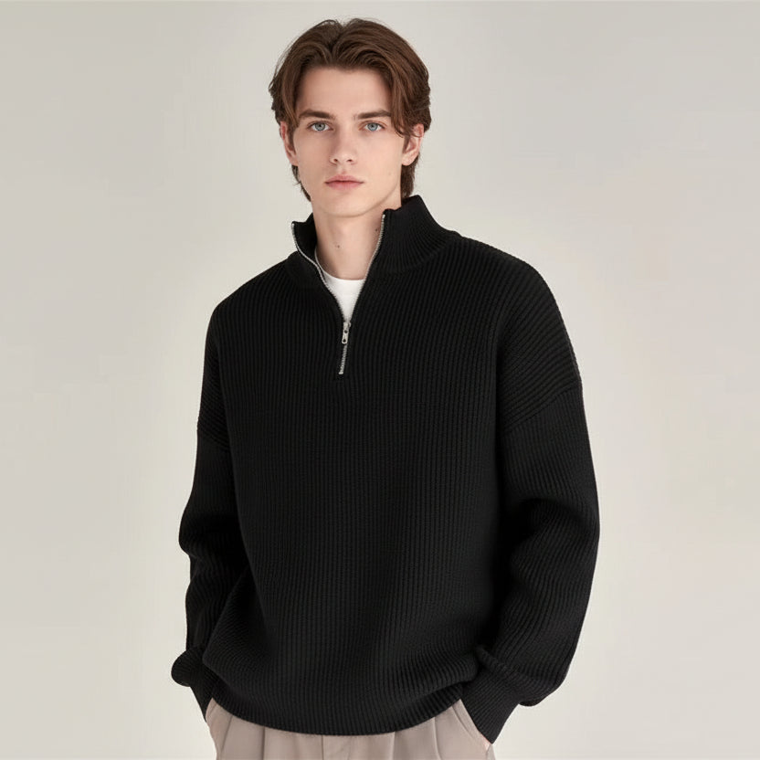 Ămile / Menâs Quarter-Zip Ribbed Sweater