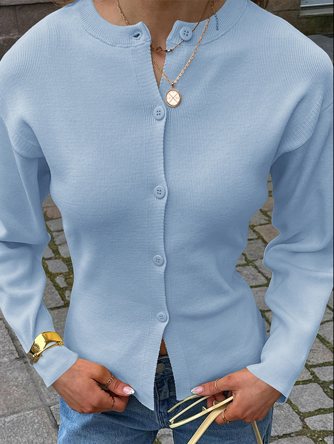 Évora Knit / Button-Front Long Sleeve Sweater