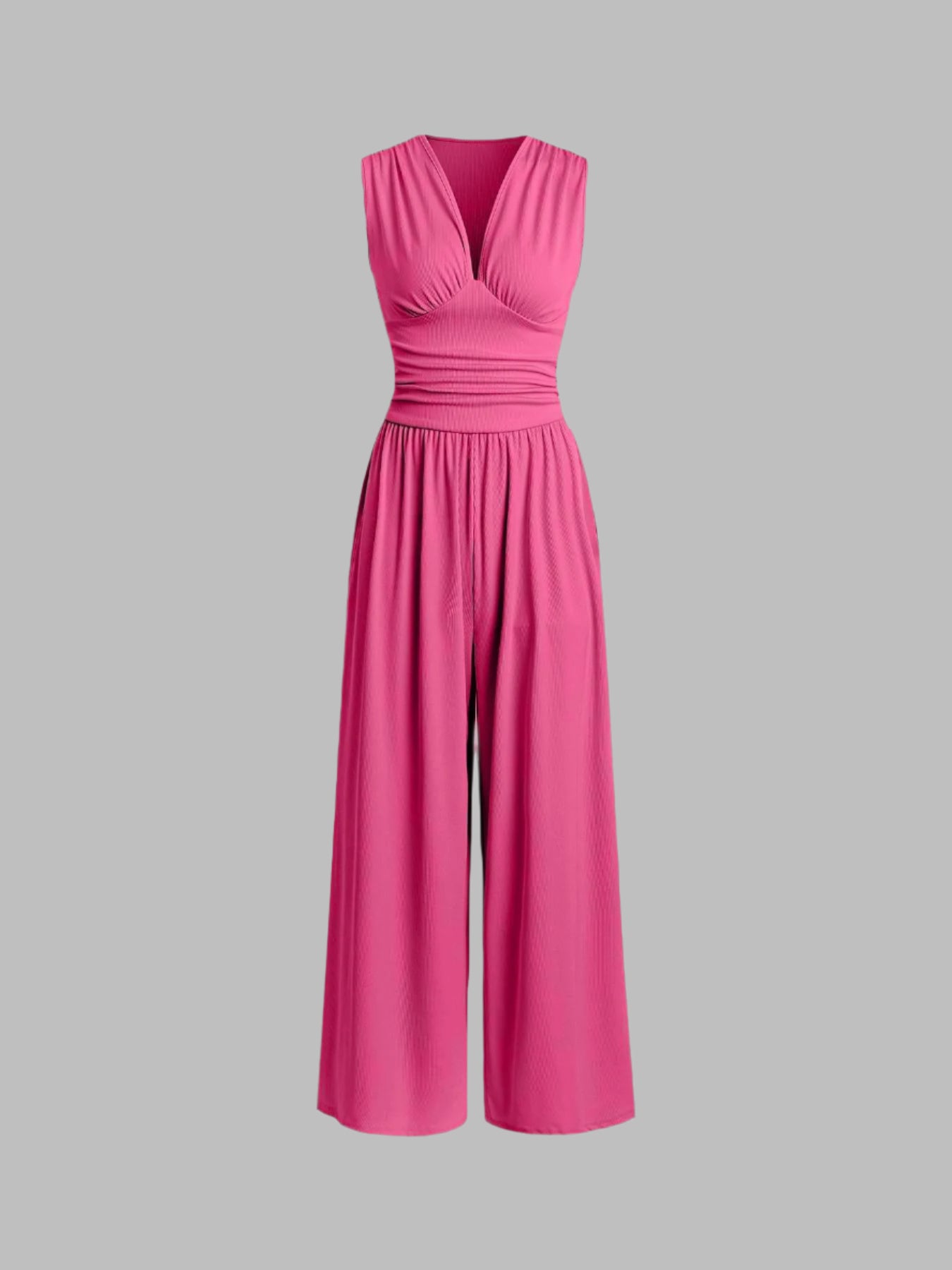 Sleeveless Wide Leg Jumpsuit Women Ribbed Fabric Chic Relaxed Fit