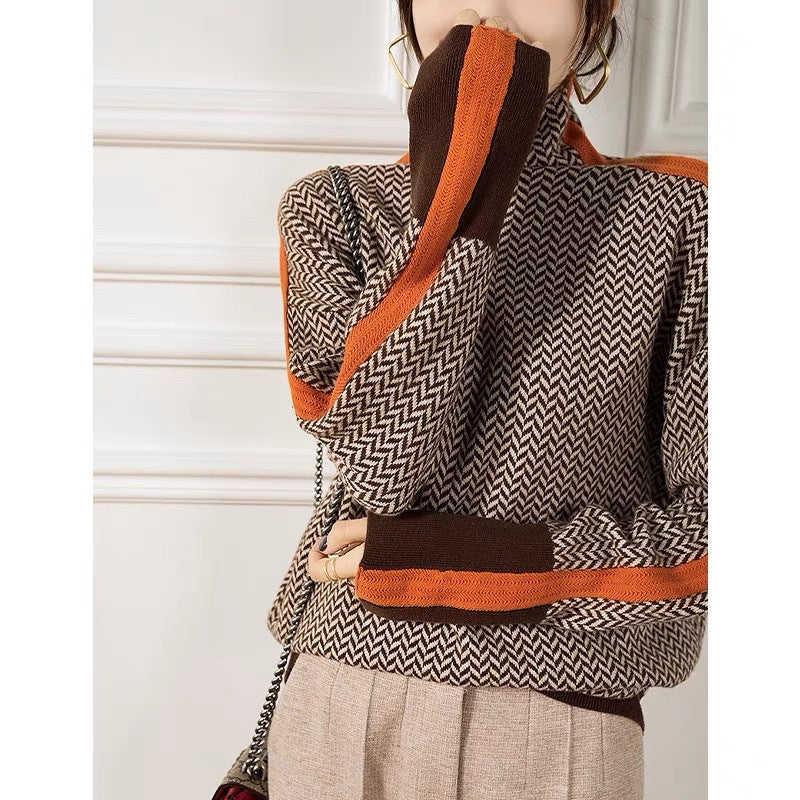 Striped Pullover with High Neck