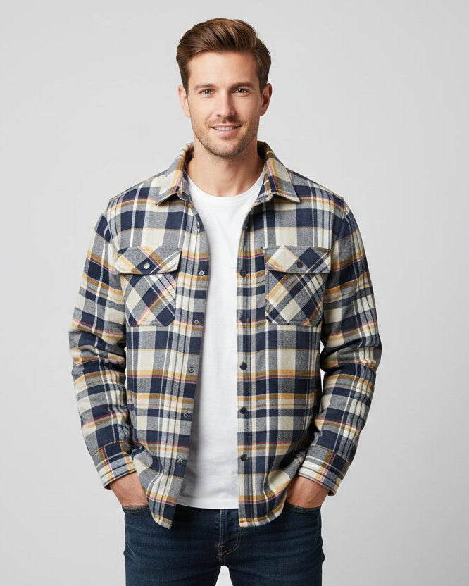 Bastien / Men’s Quilted Check Shirt Jacket with Fleece Lining