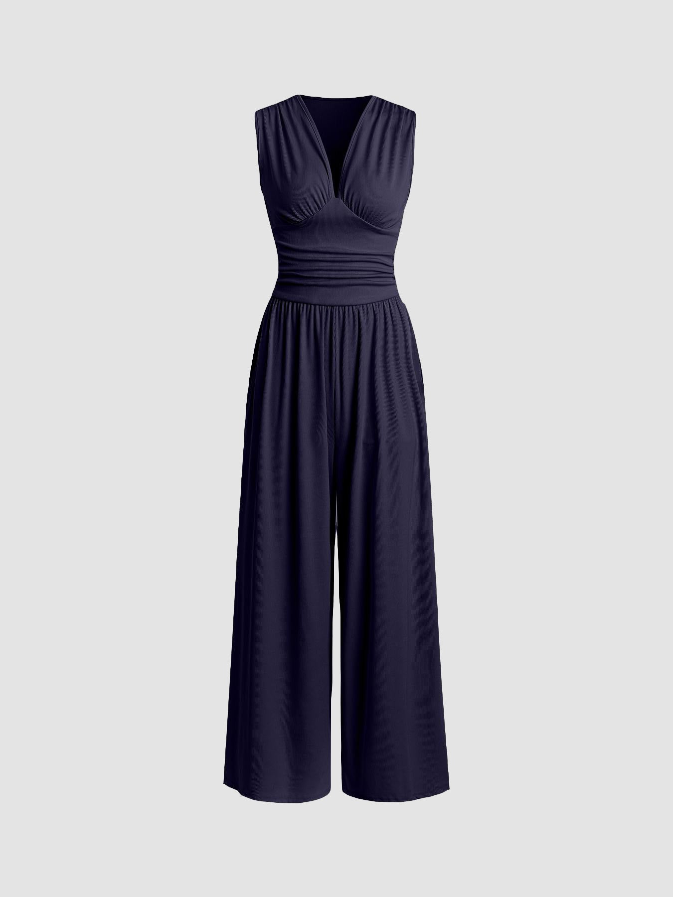 Sleeveless Wide Leg Jumpsuit Women Ribbed Fabric Chic Relaxed Fit