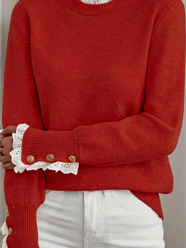 Elara / Lace-Trim Knit Sweater