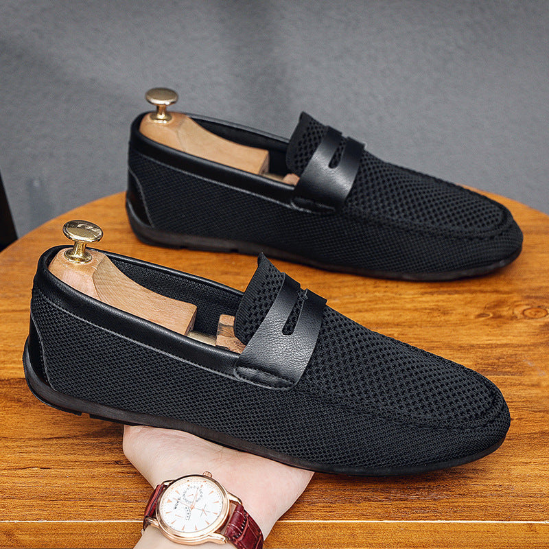 Mesh Loafers Men Breathable Mesh Upper Leather Strap Slip On Casual Summer