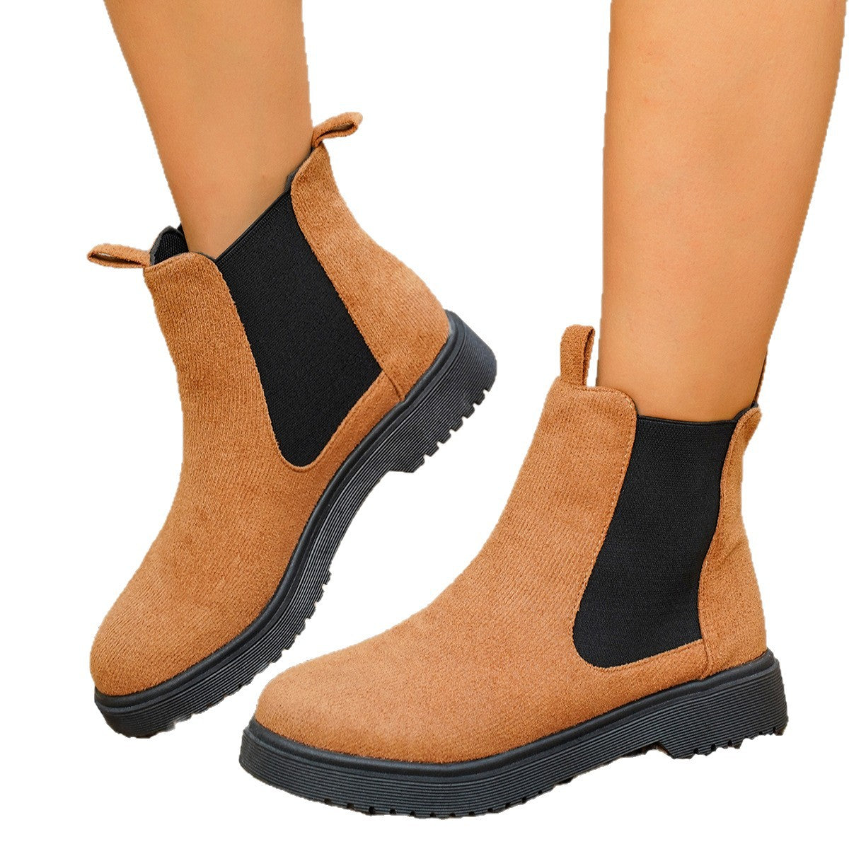 Women's Chunky Sole Chelsea Boots, Pull-On Platform Ankle Boots with Elastic Gusset