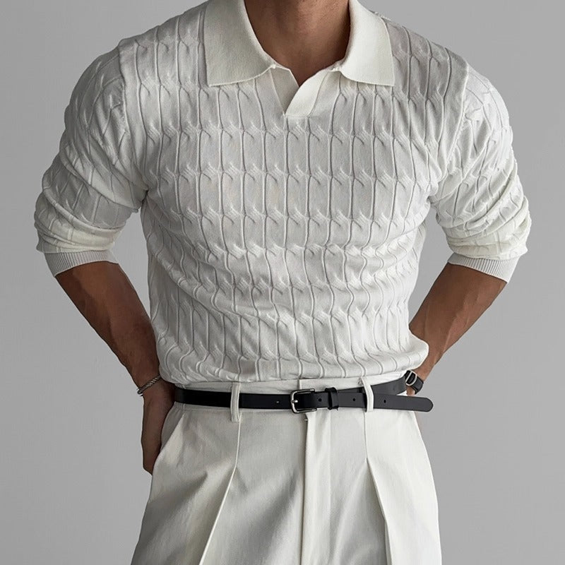 Men's Polo Sweater Contrast Collar Loose Fit